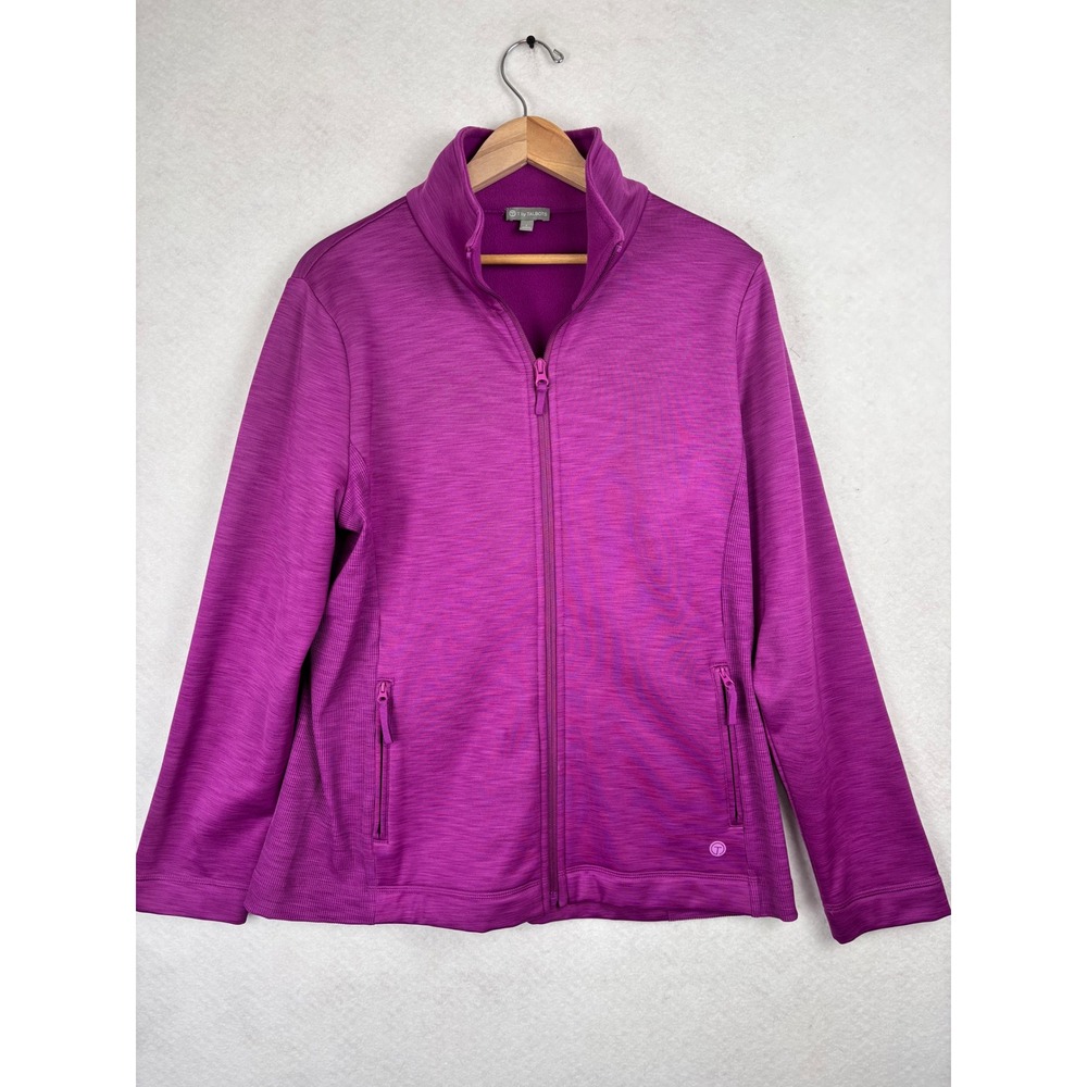 T by Talbots Full Zip Fleece Jacket Size L Magenta Space Dye Activewear Layer